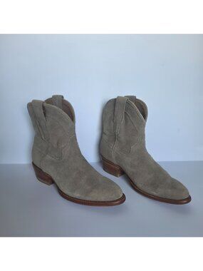 Tecovas Women’s 7.5B Taupe Suede Western Ankle Cowboy Cowgirl Booties Pull On